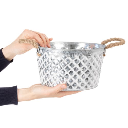 Zinkschale rund Metall Ø22cm H12cm mit Seilgriffen für Dekoration | Floristik24.ch