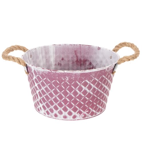 Zinkschale mit Rautenmuster und Seilgriffen Ø24,5cm H14cm Violett-Weiss online kaufen | Floristik24.ch