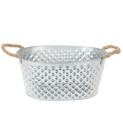 Zinkschale oval gross mit Rautenmuster 31x20x15cm silber-weiss für Pflanzen und Dekoration online kaufen | Floristik24.ch