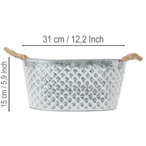 Zinkschale oval gross mit Rautenmuster 31x20x15cm silber-weiss für Pflanzen und Dekoration | Floristik24.ch