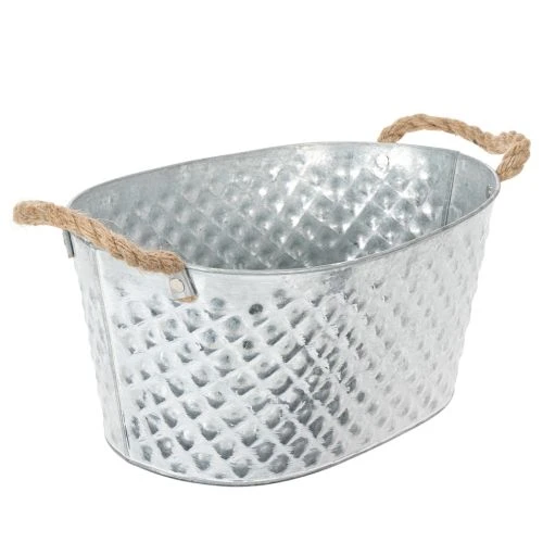 Zinkschale oval gross mit Rautenmuster 31x20x15cm silber-weiss für Pflanzen und Dekoration | Floristik24.ch