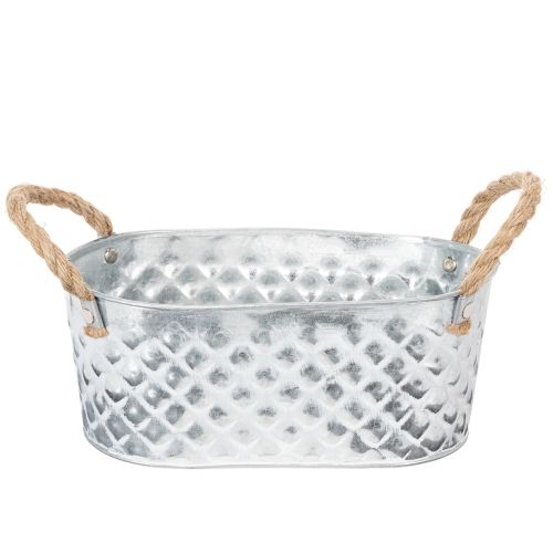Zinkschale oval mit Seilgriffen 23x12x10.5cm silber-weiss dekorativ online kaufen | Floristik24.ch
