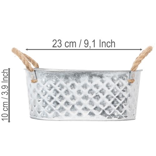 Zinkschale oval mit Seilgriffen 23x12x10.5cm silber-weiss dekorativ | Floristik24.ch