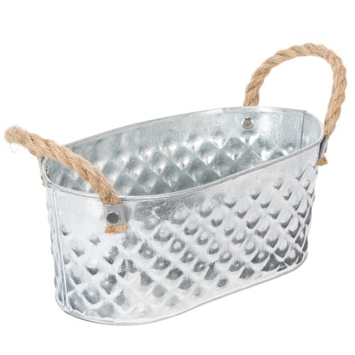 Zinkschale oval mit Seilgriffen 23x12x10.5cm silber-weiss dekorativ | Floristik24.ch