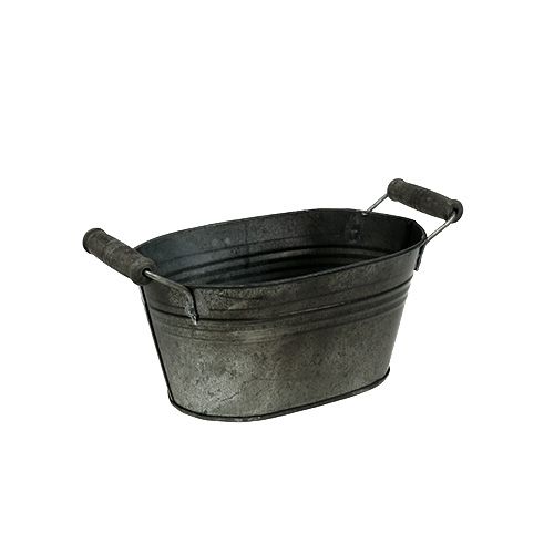 Floristik24 Zinkschale oval Antik mit Holzgriffen 18cm x 10cm