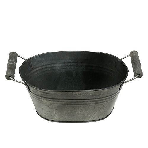 Floristik24 Zinkschale oval Antik mit Holzgriffen 18cm x 10cm