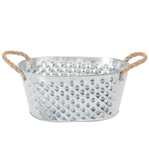 Zinkschale oval mit Rautenmuster und Seilgriffen 27x17,5x12 cm für Innen- und Aussenbereich online kaufen | Floristik24.ch