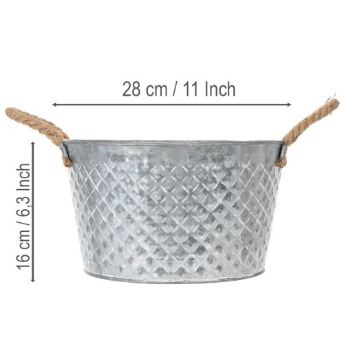 Zinkschale rund Ø28cm H16cm mit Seilgriffen und Rautenmuster für Innen- und Aussendekorationen | Floristik24.ch