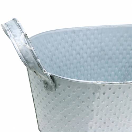 Zinkschale Oval Hellgrau Gewaschen 27x18cm H12cm | Floristik24.ch