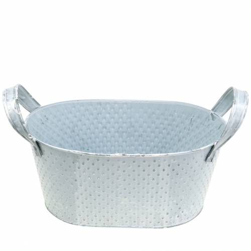 Zinkschale Oval Hellgrau Gewaschen 27x18cm H12cm | Floristik24.ch