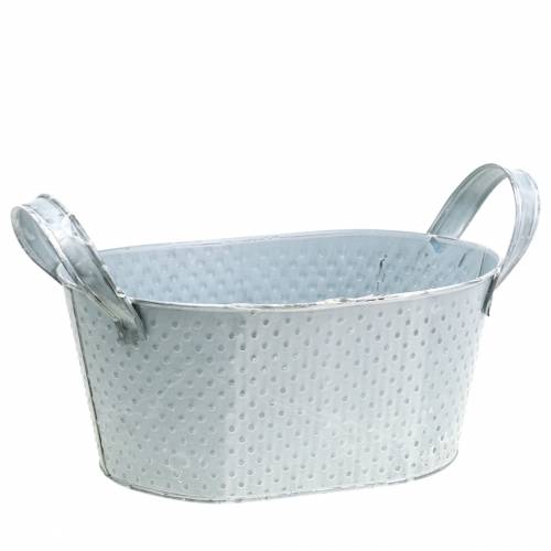 Zinkschale Oval Hellgrau Gewaschen 27x18cm H12cm | Floristik24.ch