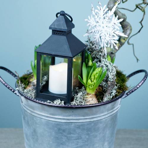 Floristik24 Zinkschale mit Henkeln Grau, Braun Weiß gewaschen Ø31cm H21cm