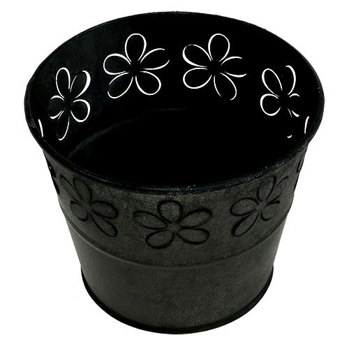 Floristik24 Zinktopf Schwarz mit Blüten Ø10cm H8cm