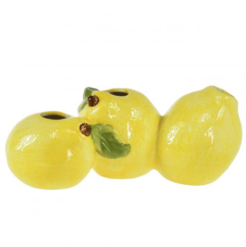 Floristik24 Zitronen Deko Vase Keramik 3 Öffnungen 21,5x11x8cm