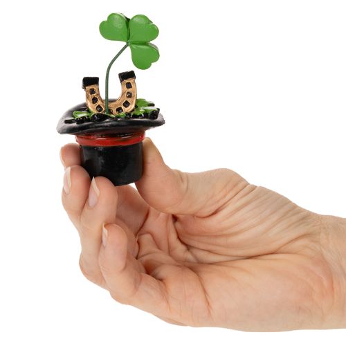 Artikel Glücksfiguren Kleeblatt und Käfer im Zylinder 7cm, 3er-Set, Kunststoff, Grün und Schwarz