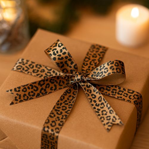 Band Leopard Print Seidenband Braun Schwarz 15mm 18m | Floristik24.ch
