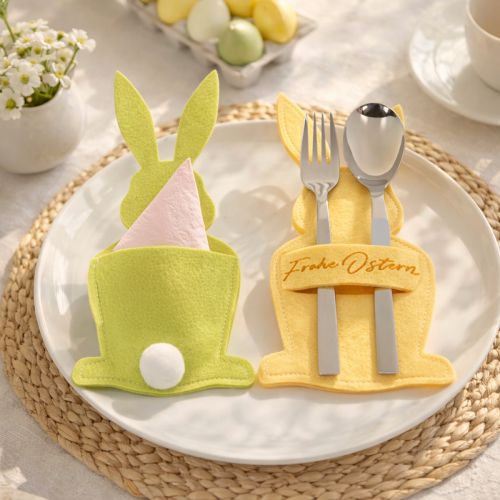 Artikel Bestecktasche Hase für festliche Tischdeko Ostern und Feierlichkeiten 26cm 4St