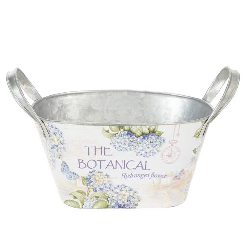 Blumenschale Metall mit Griffen oval Hortensien-Motiv 26×13×14,5cm | Floristik24.ch