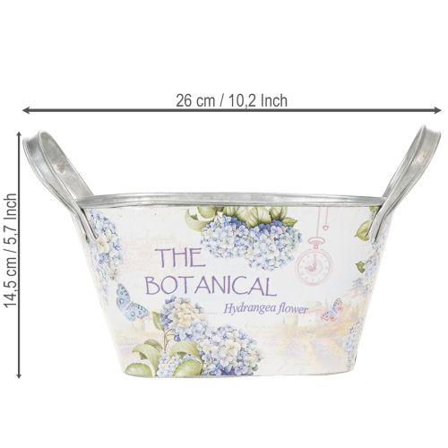 Blumenschale Metall mit Griffen oval Hortensien-Motiv 26×13×14,5cm | Floristik24.ch