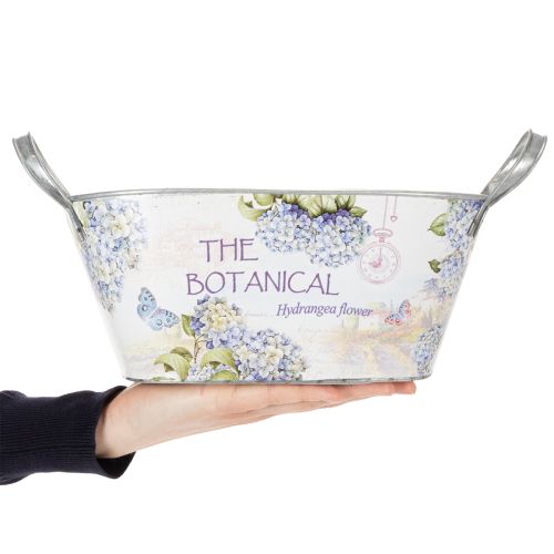 Artikel Blumenschale mit Griffen oval Metall Hortensien 32×15×15cm