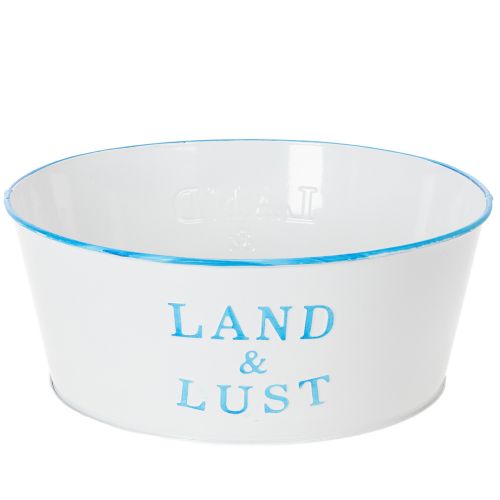 Metall Blumenschale rund 25×10cm Weiss-Blau Pflanztopf für Innen- und Aussendekoration