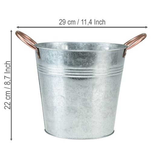 Blumentopf Metall Ø21cm H19,5cm mit Griffen in Zink-Optik, Silbern/Kupfer, Indoor/Outdoor | Floristik24.ch