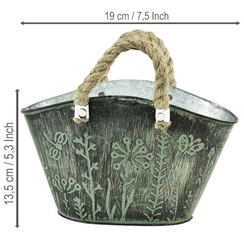 Blumentopf Metall mit Jutegriff 19×13,5×13,5 cm Grün Grau für Innen & Aussen | Floristik24.ch