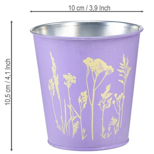 Blumentopf Metall Übertopf Lila mit Blumenmotiv Ø10,5cm H10cm | Floristik24.ch