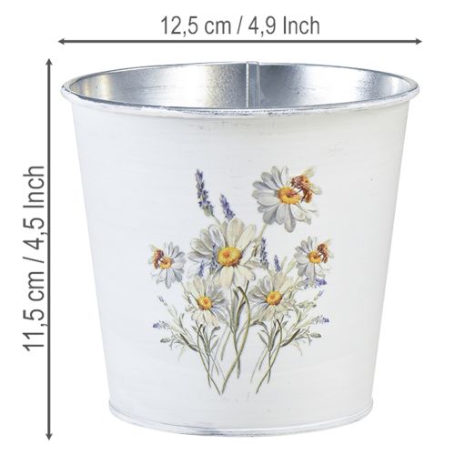 Blumentopf Metall Übertopf Weiss 12,5cm Ø mit Margeritenmotiv für Innen- und Aussendekoration | Floristik24.ch