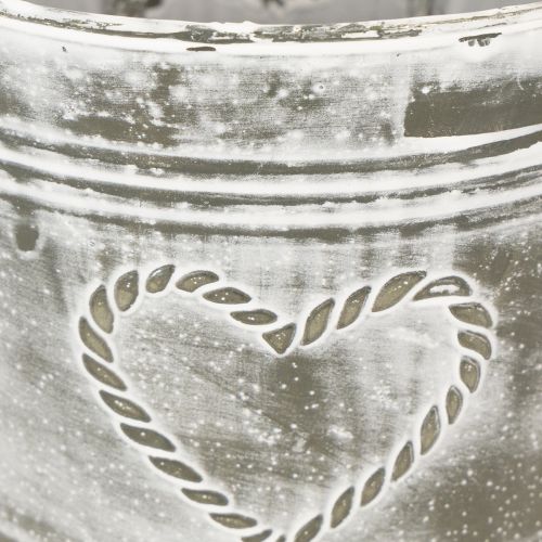 Blumentopf Metall Shabby Chic Herzmotiv Ø22cm H17.5cm Grau-Weiss | Floristik24.ch