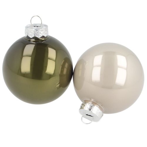 Artikel Christbaumkugeln Glas 2er-Set  glänzend in Oliv & Sandfarben mit Aufhänger 5cm  24St