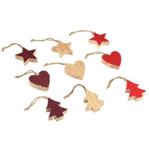 Artikel Christbaumschmuck Holz Herz Stern Baum Rot 4,5cm 9St