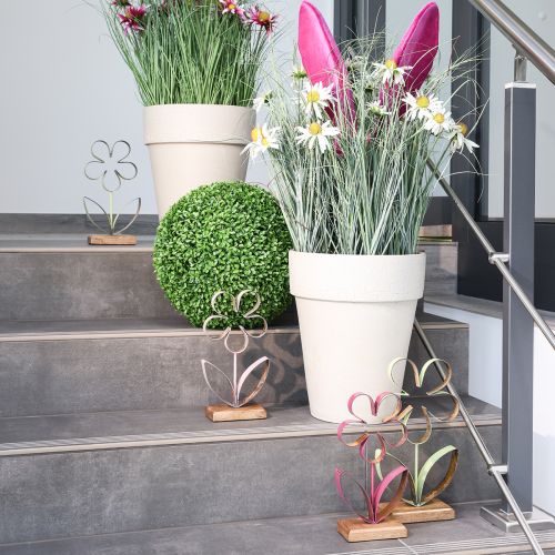 Floristik24 Deko Aufsteller Metall Blume Sockel Grün Silber H29cm