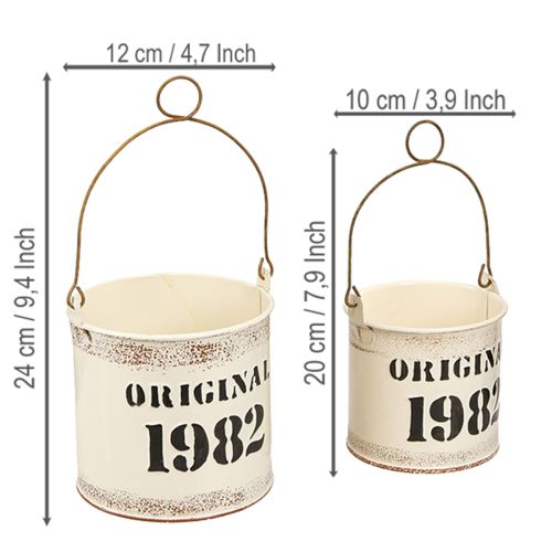 Artikel Deko-Metalleimer mit Henkel "Original 1982" Creme Ø12/10cm 2er-Set