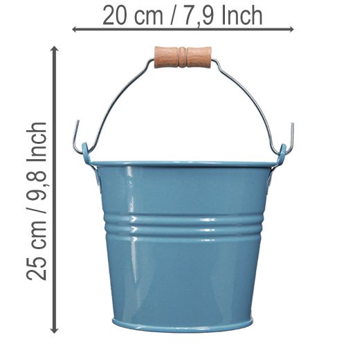 Artikel Deko-Eimer Metall Blau 16cm mit Holzgriff 2 Stück – Blumentopf für innen und aussen