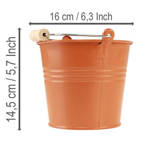 Deko-Eimer aus Metall, Übertopf mit Henkel, Orangebraun Ø16cm H14,5cm, 1,6L | Floristik24.ch