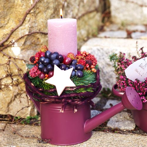 Floristik24 Deko Gießkanne Lila Metall Übertopf Ø13,5cm H12,5cm
