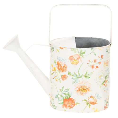 Dekorative Giesskanne aus Metall, 31,5 cm, mit Rosenmotiv, Weiss-Bunt, für Innen- und Aussenbereiche | Floristik24.ch