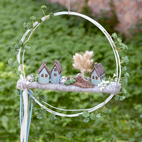 Deko Häuschen Keramik Blau Braun Vintage H6,5/7cm 6 St