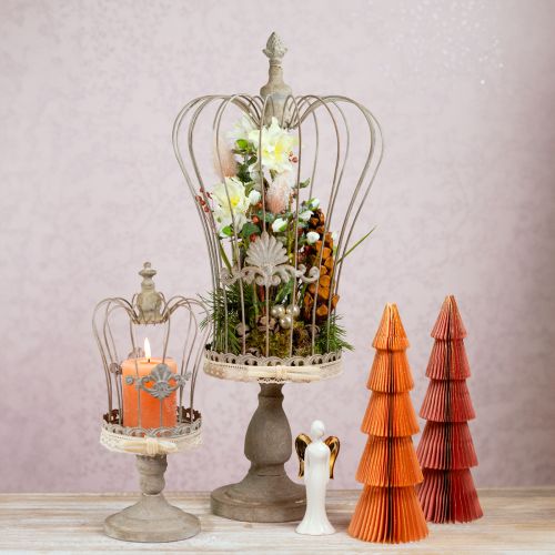 Floristik24 Deko Krone auf Fuß Vintage Metall Deko Grau 34/66cm Set mit 2St