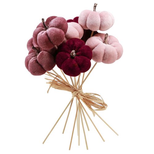 Artikel Deko Kürbis aus Stoff Kürbis am Stab Burgund Rosa Ø7cm 9St