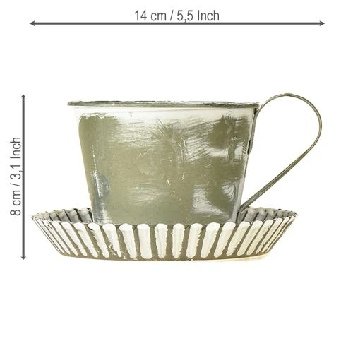 Deko Tasse Metall Weiß gewaschen Antik Ø9cm H8cm 2St | Floristik24.ch