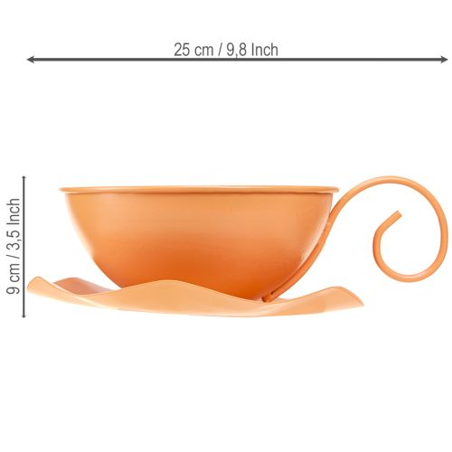 Artikel Deko Tasse Ø16cm H9cm mit Teller Metall Deko Orange 2St