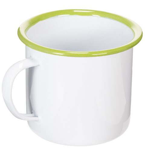 Deko Pflanztopf Tasse aus Metall, emailliert, Ø11,5cm, H10cm, weiss mit Blumenmotiv und Schriftzug | Floristik24.ch