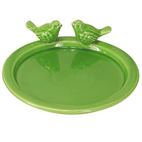 Deko Teller Vogeltränke Tischdeko Keramik Grün Ø20,5cm 2St
