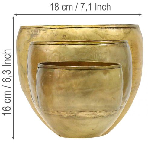 Artikel Deko Vasen Messing-Optik Metallvasen Ø18/15/12,5cm 3er-Set