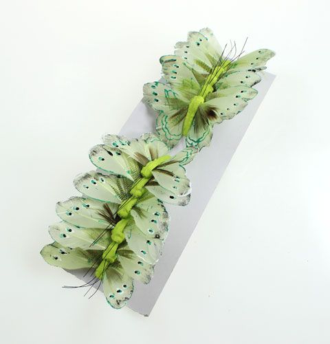 Floristik24 Deko-Schmetterling am Draht Grün 8cm 12St