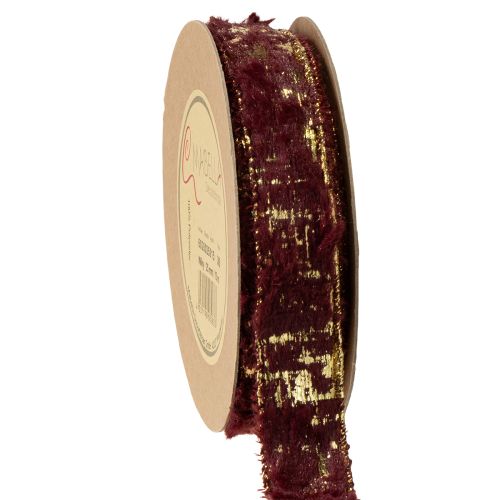 Dekoband mit Fell Schmuckband Kunstfell Bordeaux Gold 25mm 15m