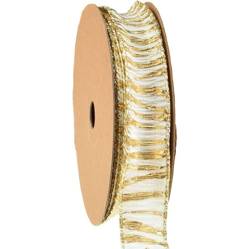 Dekoband Chiffon weiß/gold 25mm 15m