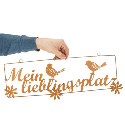 Dekohänger Metall Edelrost „Mein Lieblingsplatz“ mit Vögeln 55x20 cm für Garten und Balkon | Floristik24.ch